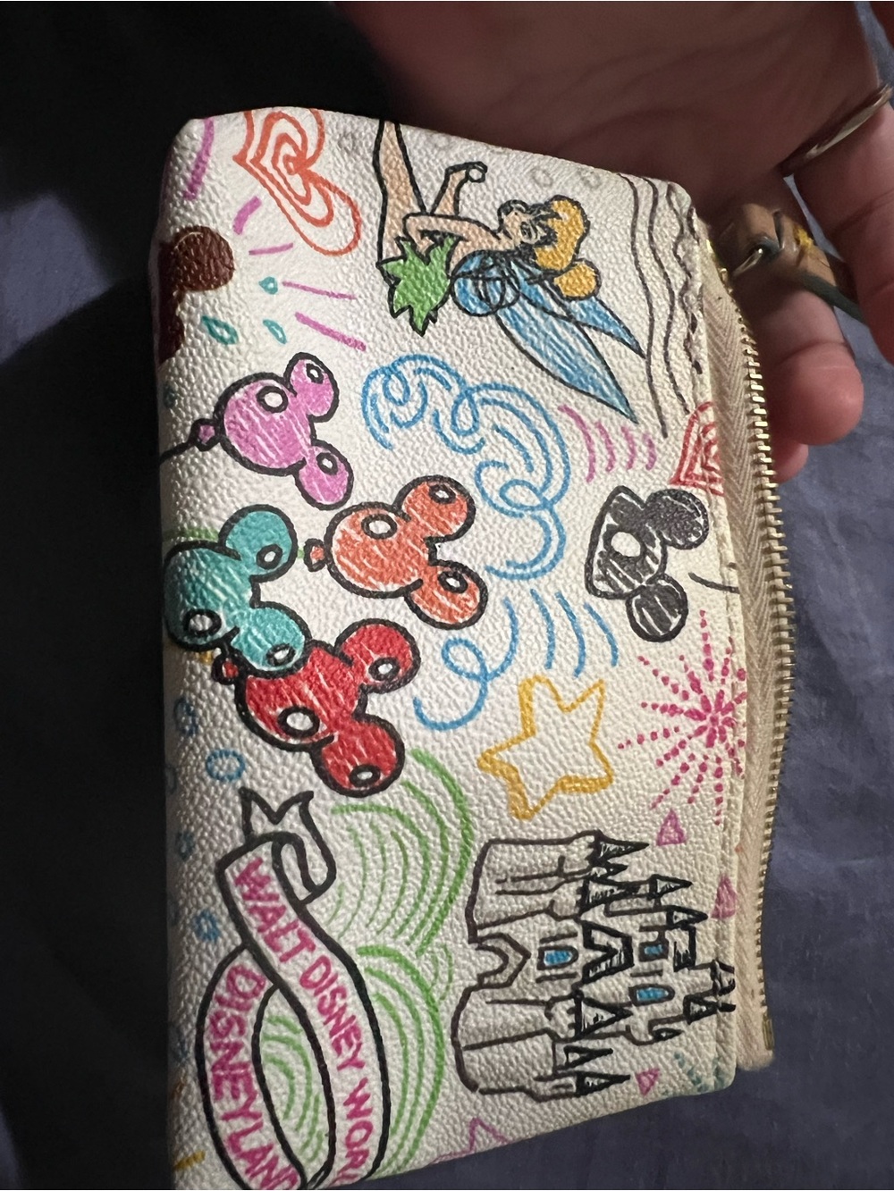 Dooney & Bourke Cream Canvas Mickey & Friends Wristlet with Multicolor Sketches - Picture 2 of 3